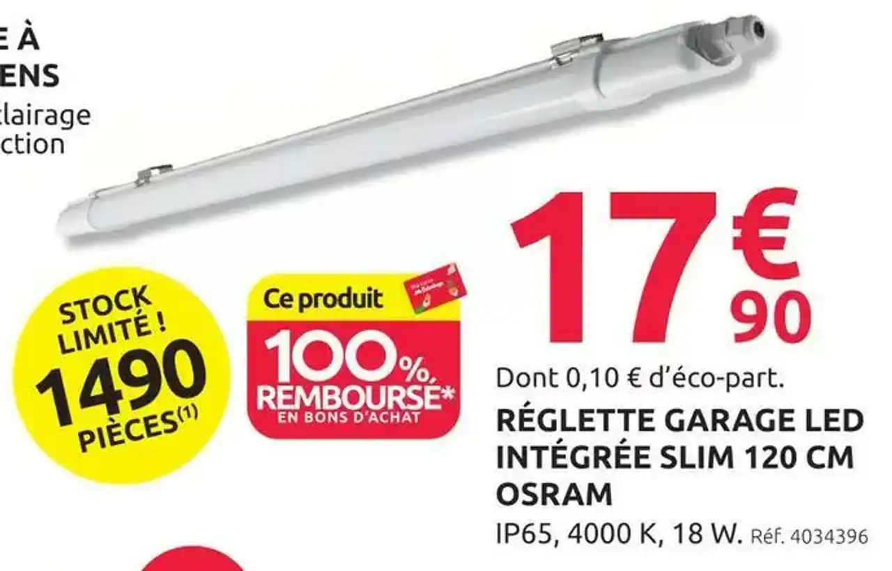 Réglette garage LED intégrée slim 120 cm Osram