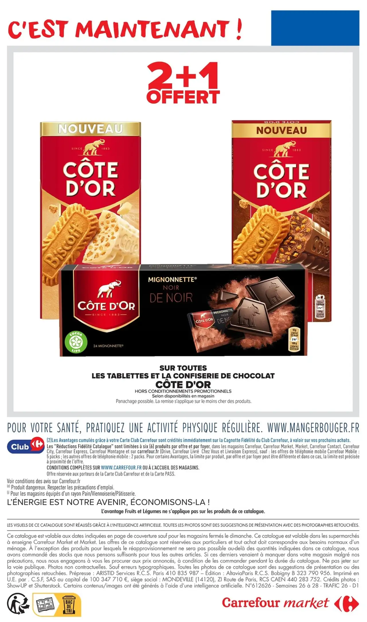 Les tablettes et la confiserie de chocolat Côte d'Or