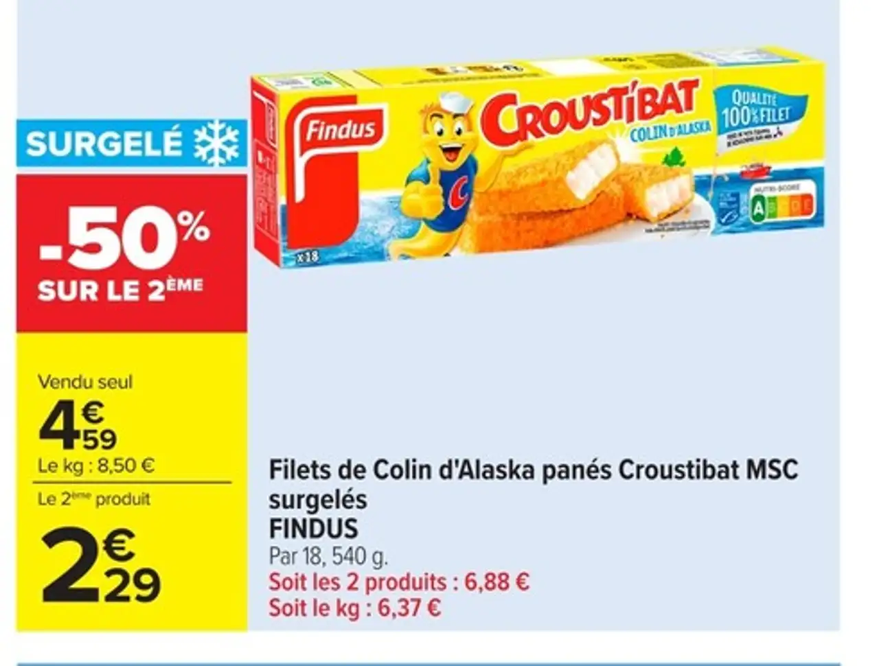 Filets de Colin d'Alaska panés Croustibat MSC surgelés FINDUS