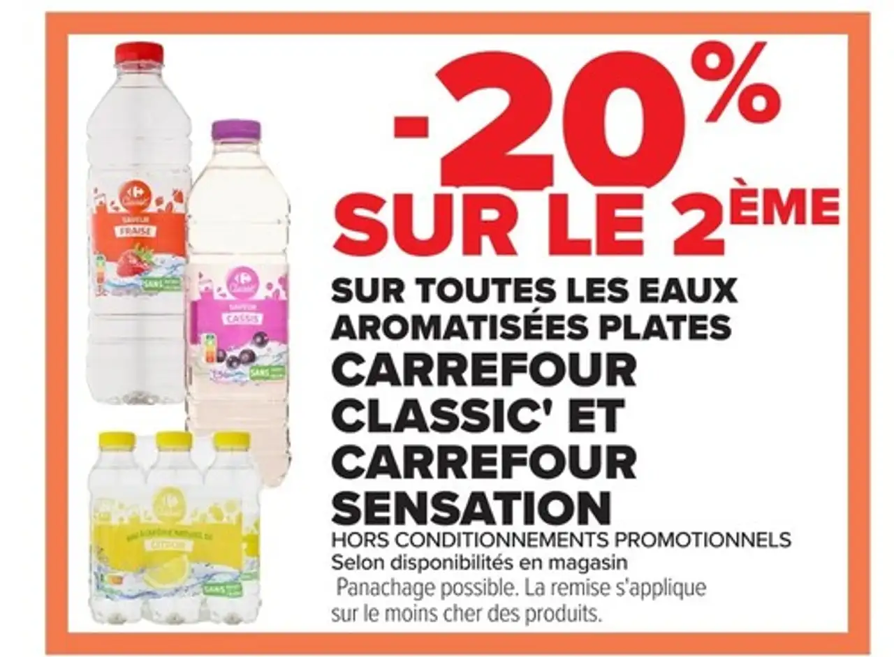 Eaux aromatisées plates Carrefour Classic' et Carrefour Sensation
