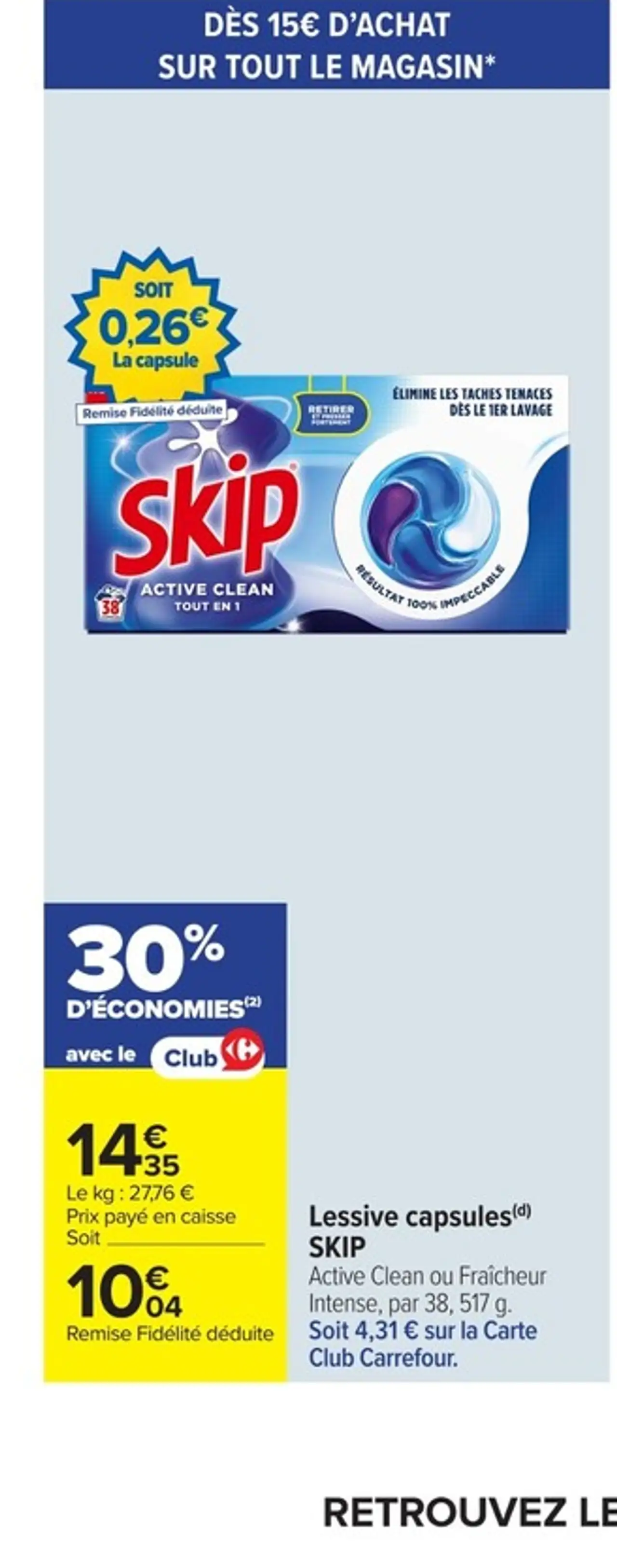 Lessive capsules SKIP Active Clean ou Fraîcheur Intense