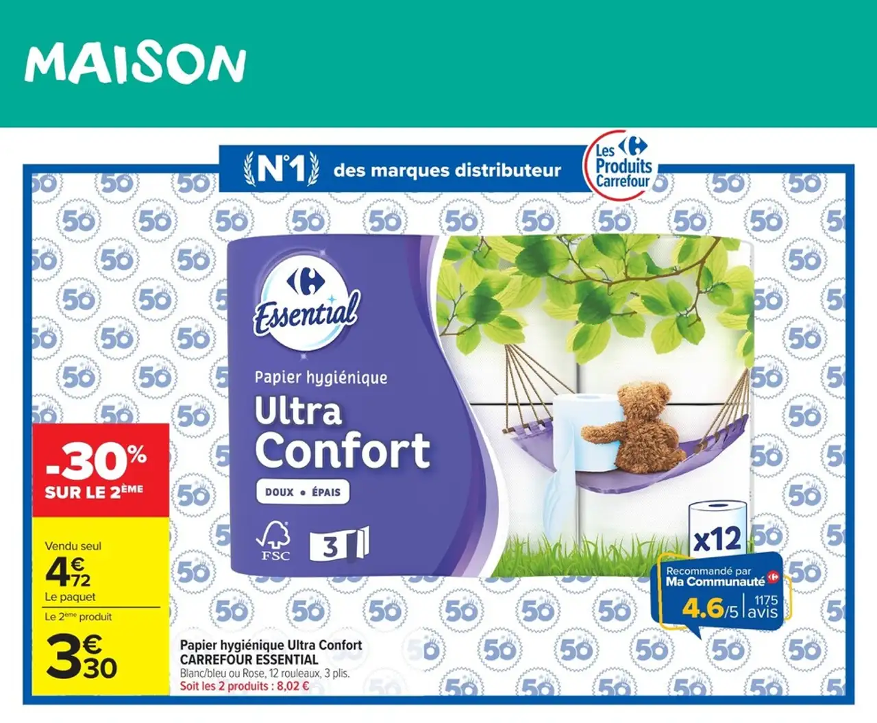 Papier hygiénique Ultra Confort CARREFOUR ESSENTIAL