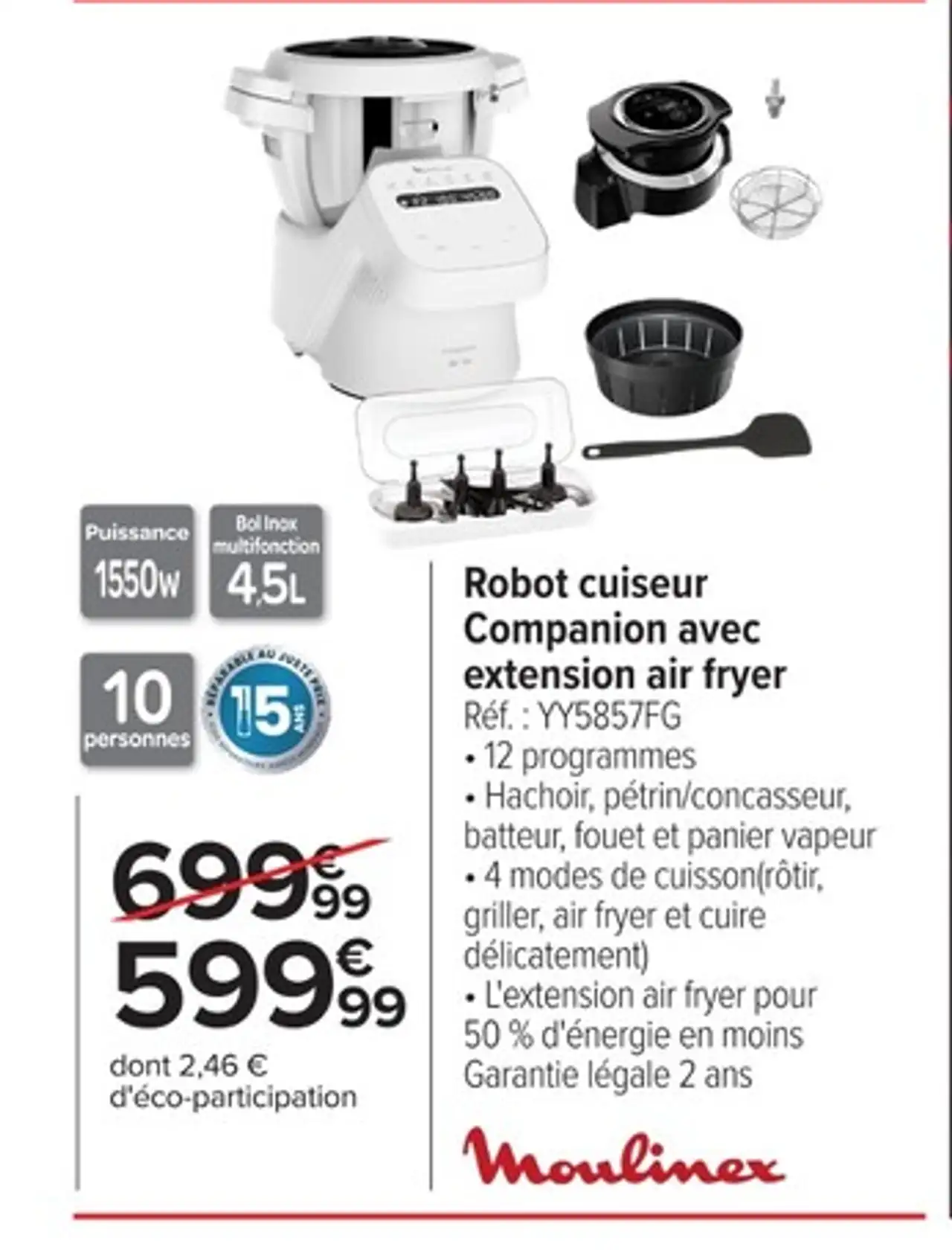 Moulinex Robot cuiseur Companion avec extension air fryer