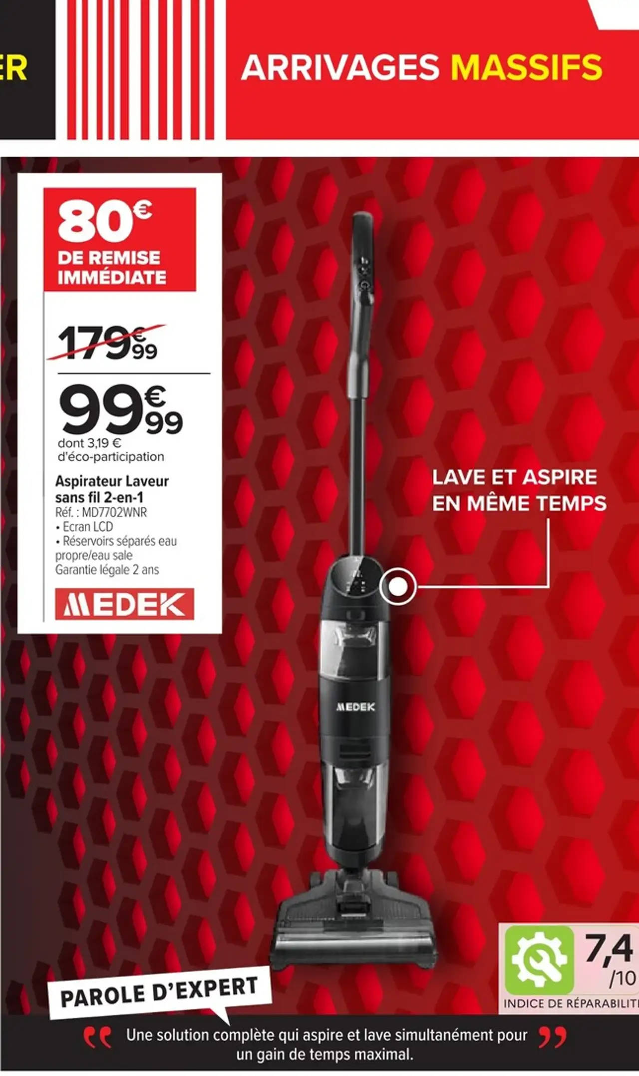Aspirateur Laveur sans fil 2-en-1 MEDEK Réf. : MD7702WNR