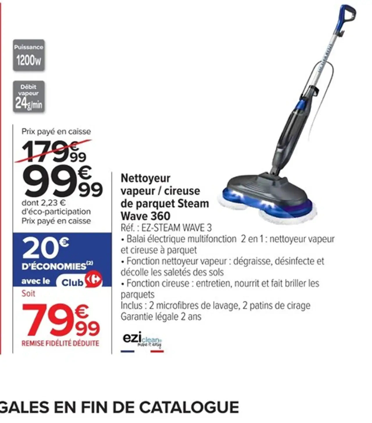 Nettoyeur vapeur / cireuse de parquet Steam Wave 360 eziclean Réf. : EZ-STEAM WAVE 3