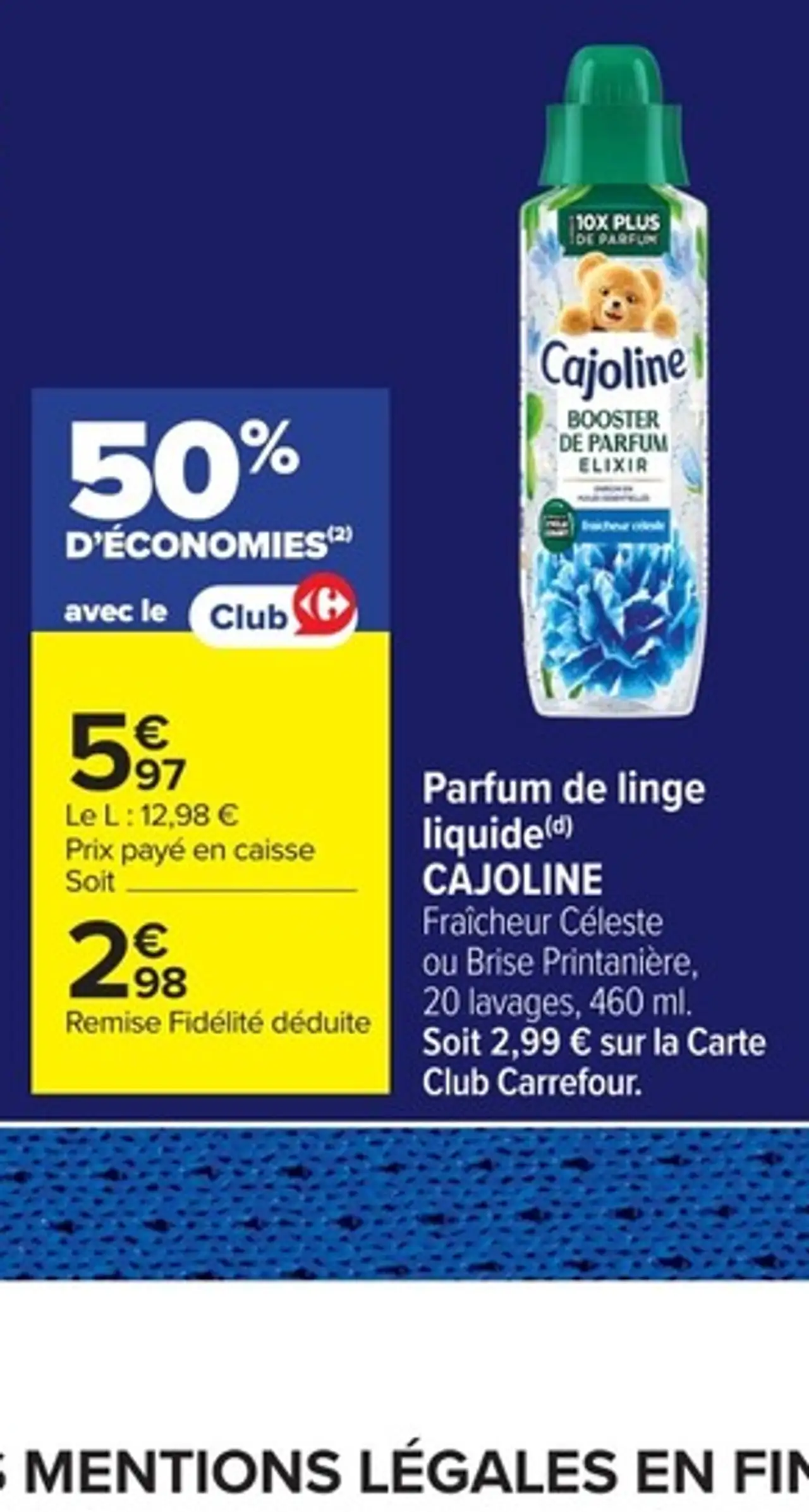 Parfum de linge liquide CAJOLINE Fraîcheur Céleste ou Brise Printanière