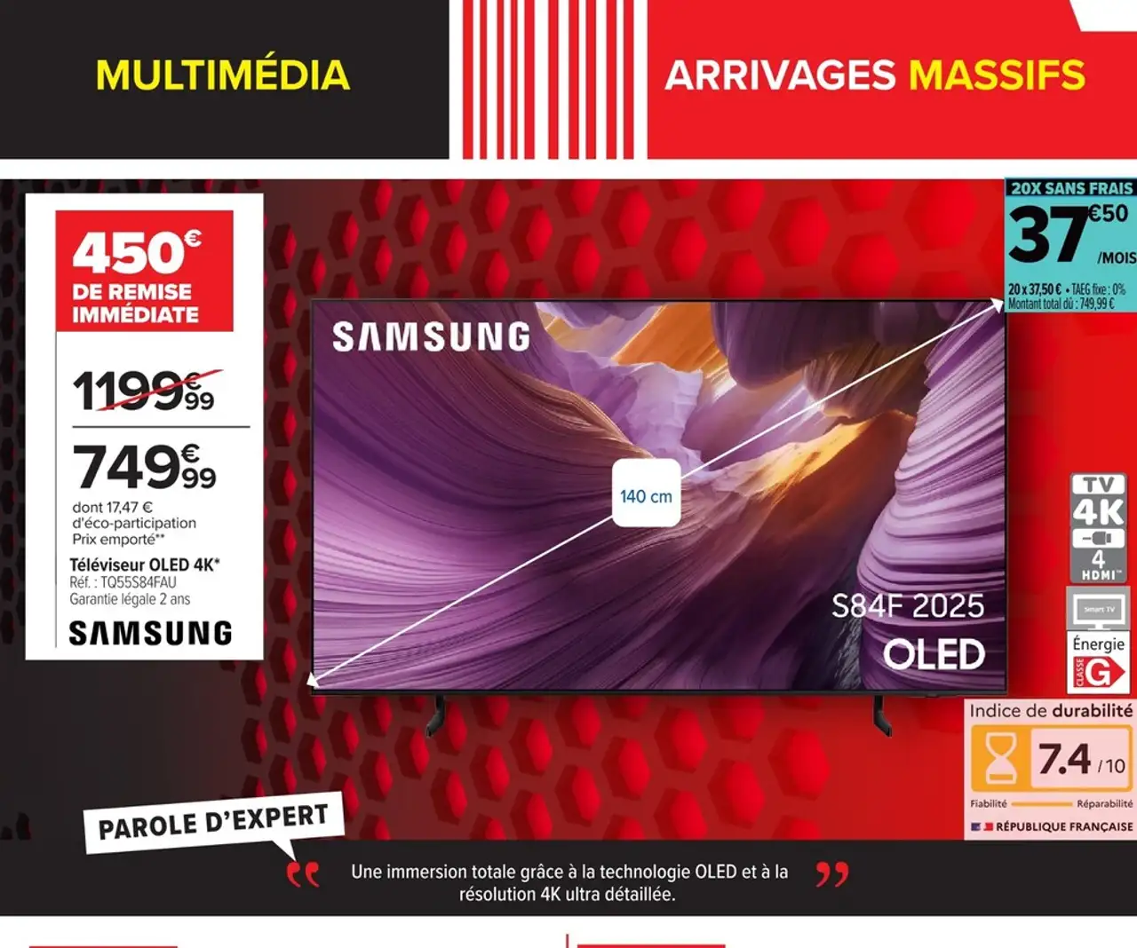 Samsung Téléviseur OLED 4K TQ55S84FAU S84F 2025