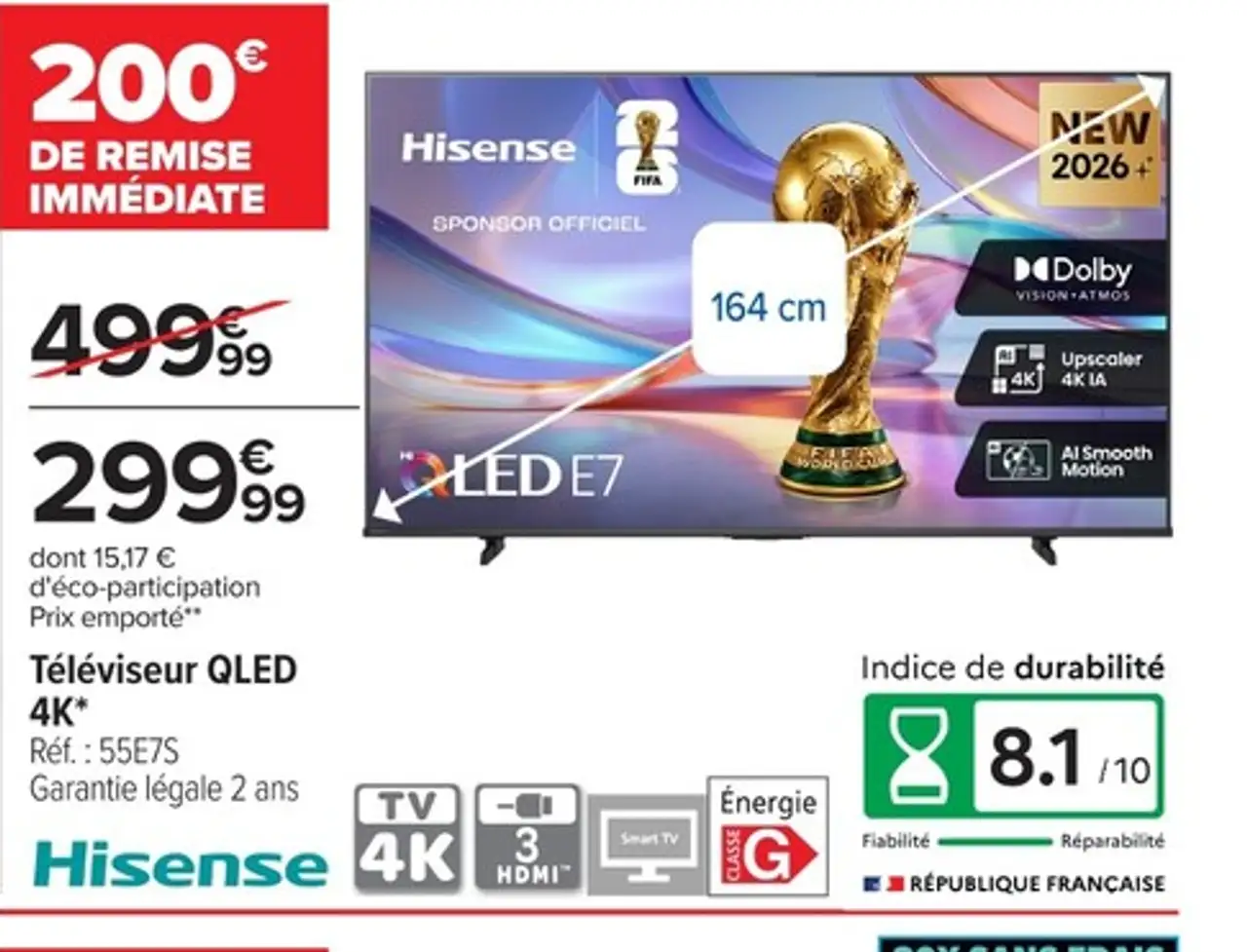 Hisense Téléviseur QLED 4K 55E7S LED E7