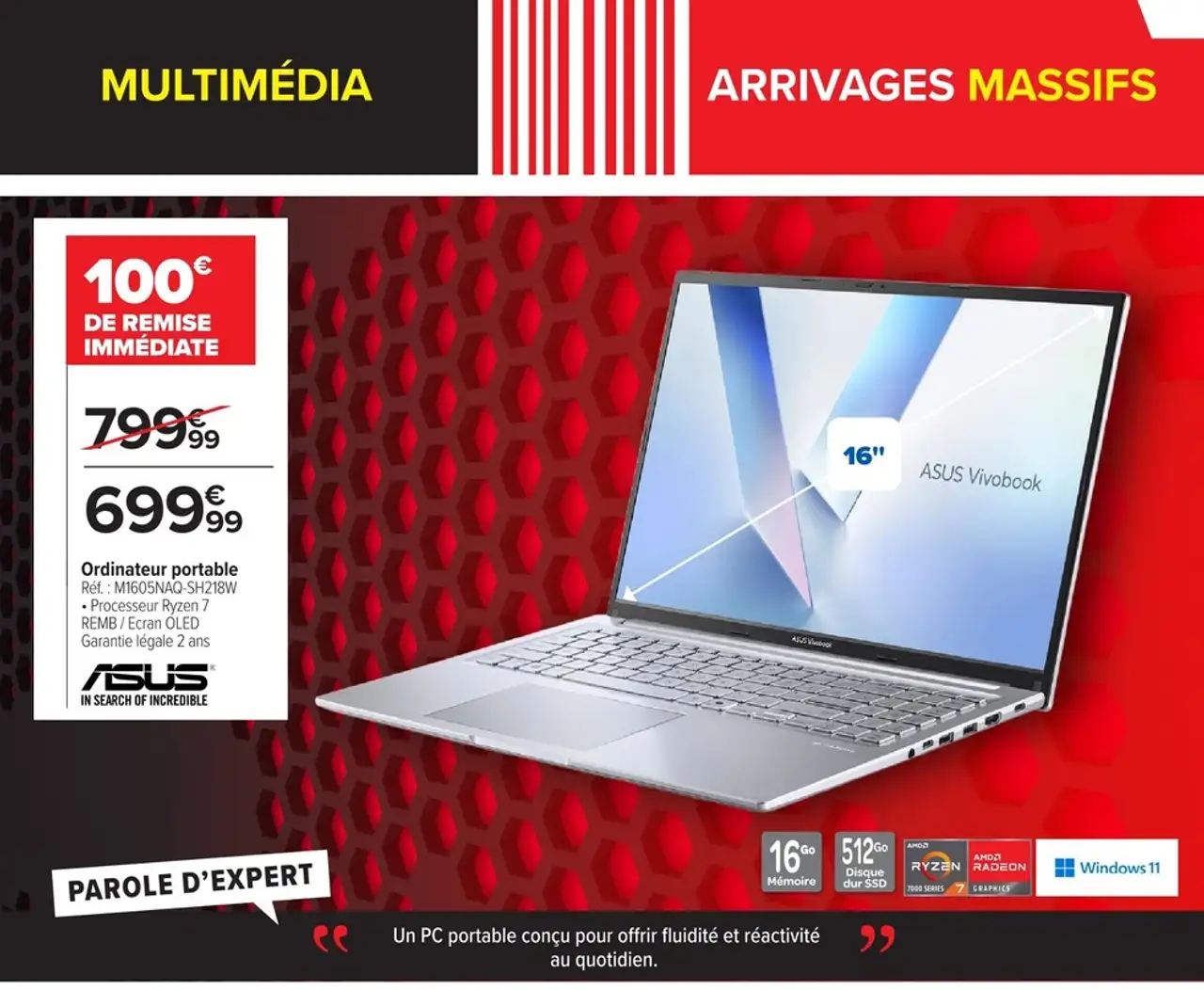 ASUS Vivobook Ordinateur portable Réf. : M1605NAQ-SH218W
