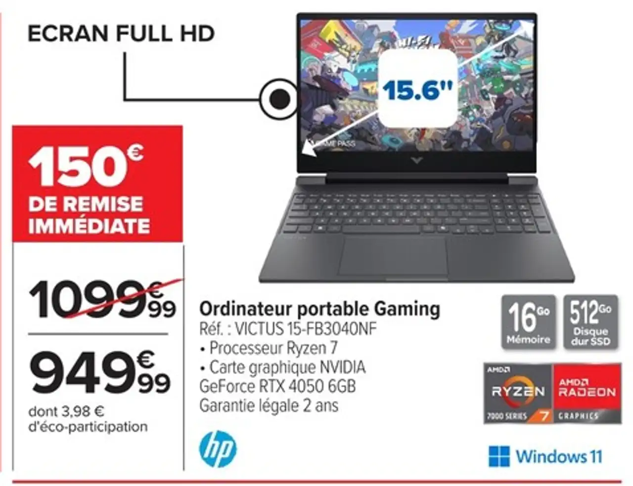 hp Ordinateur portable Gaming Réf. : VICTUS 15-FB3040NF