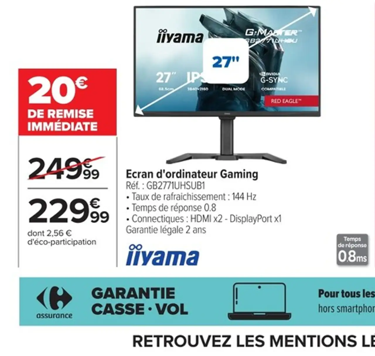 iiyama Ecran d'ordinateur Gaming Réf. : GB2771UHSUB1