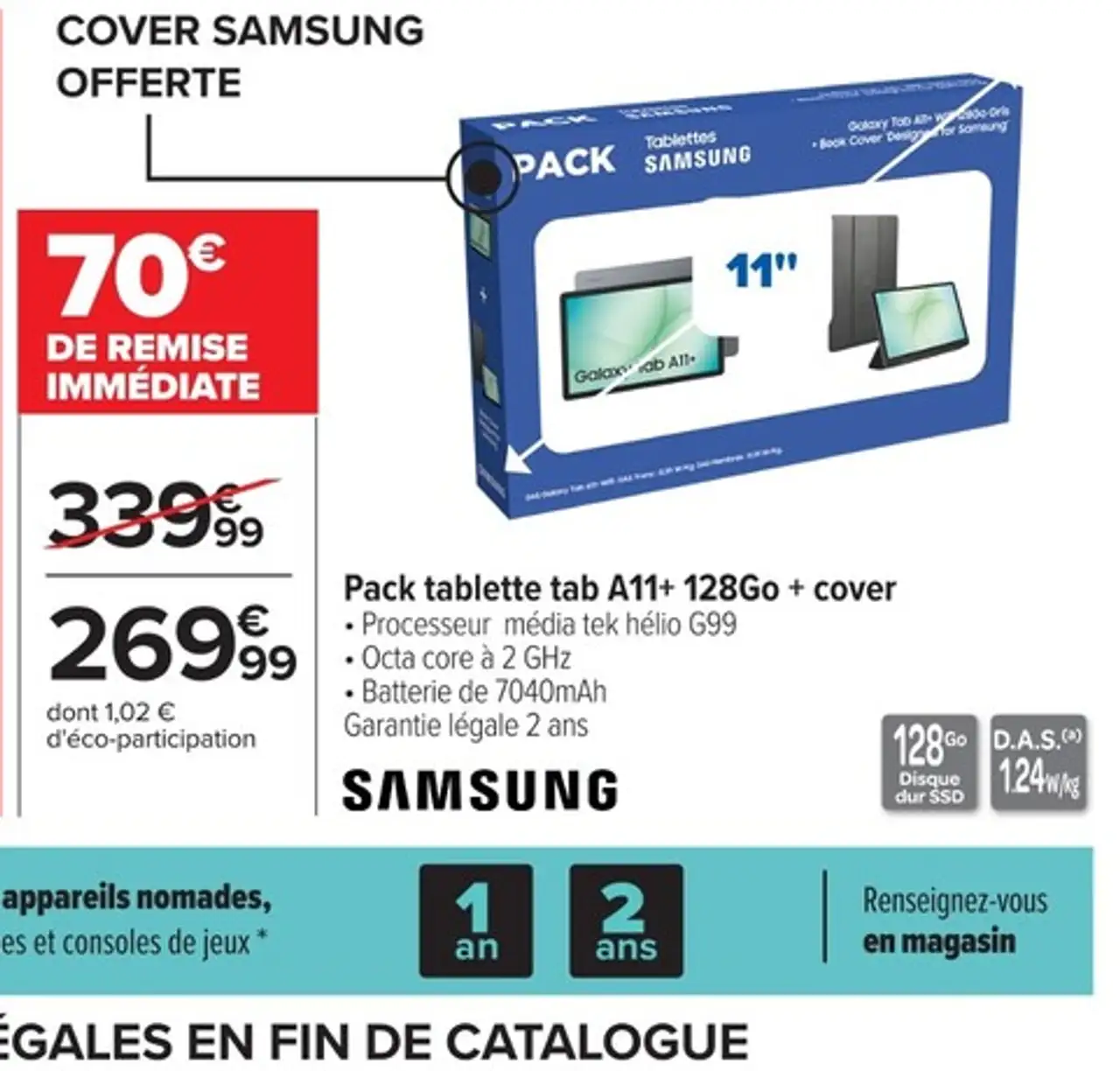 SAMSUNG Pack tablette tab A11+ 128Go + cover
