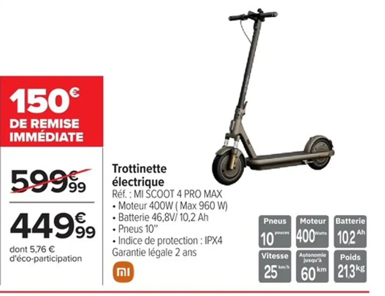 Trottinette électrique Xiaomi MI SCOOT 4 PRO MAX