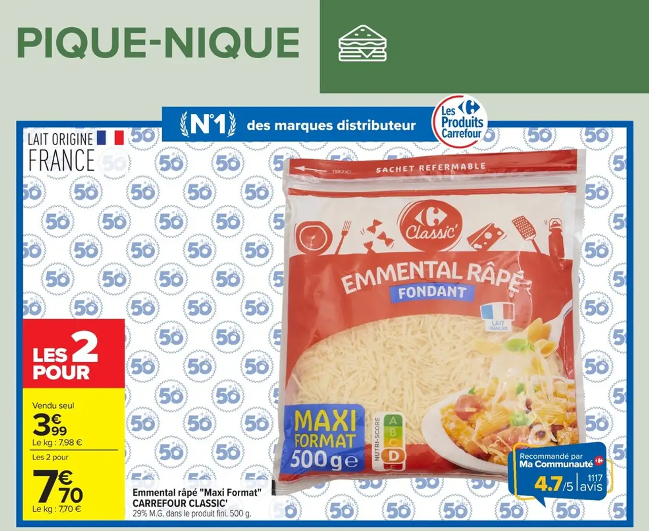 Emmental râpé "Maxi Format" CARREFOUR CLASSIC'