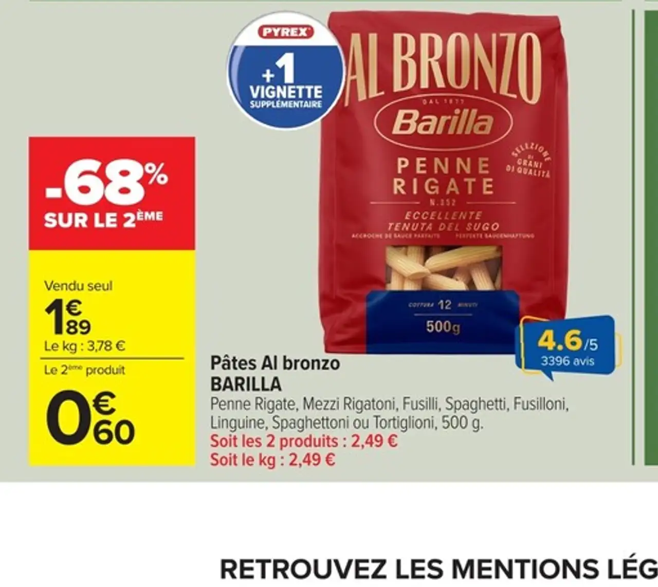 Pâtes Al bronzo BARILLA Penne Rigate, Mezzi Rigatoni, Fusilli, Spaghetti, Fusilloni, Linguine, Spaghettoni ou Tortiglioni