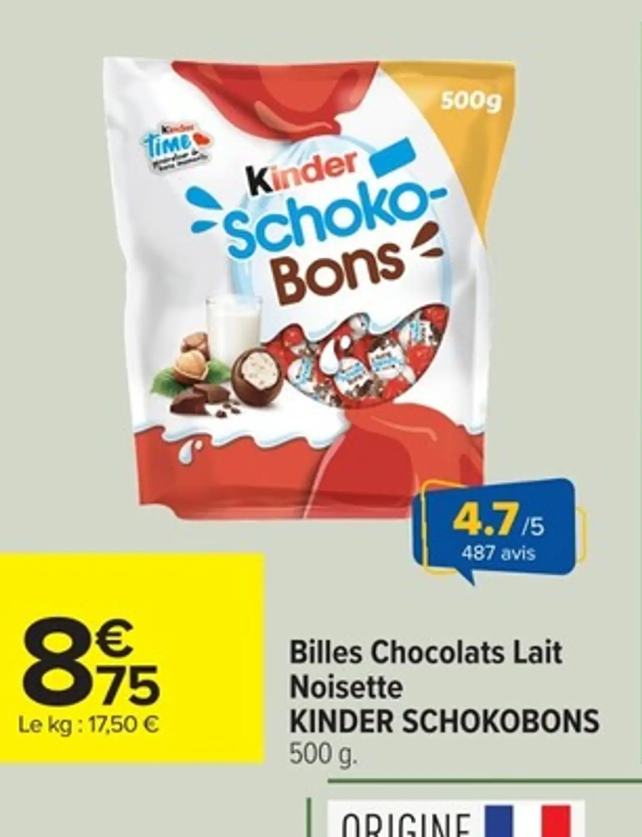 Billes chocolats lait noisette KINDER SCHOKOBONS