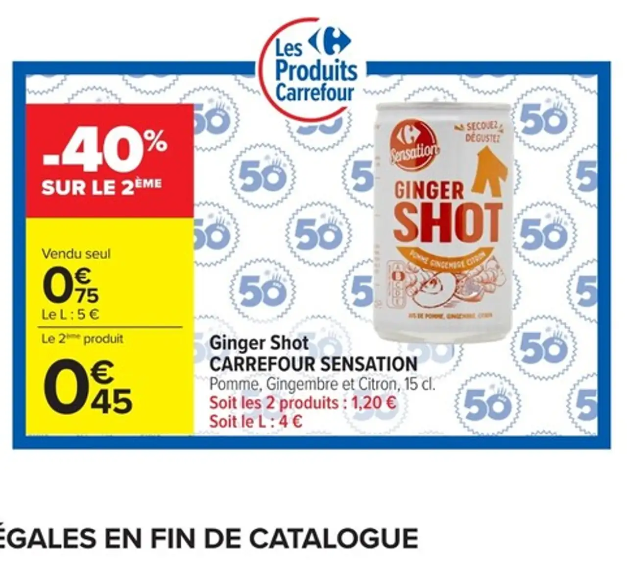 Ginger Shot CARREFOUR SENSATION Pomme, Gingembre et Citron, 15 cl.