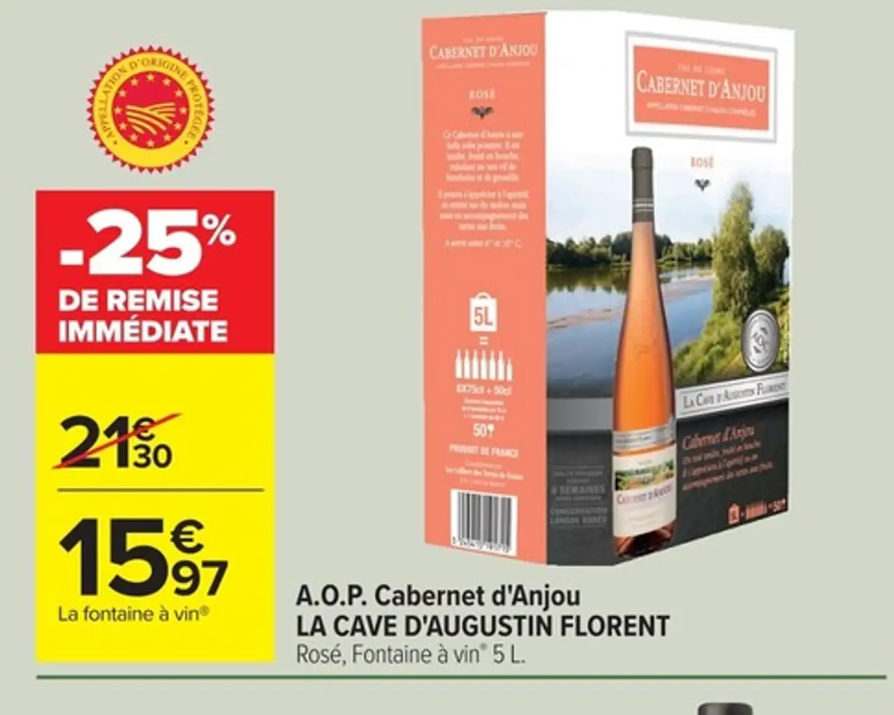 A.O.P. Cabernet d'Anjou LA CAVE D'AUGUSTIN FLORENT Rosé, Fontaine à vin 5 L.