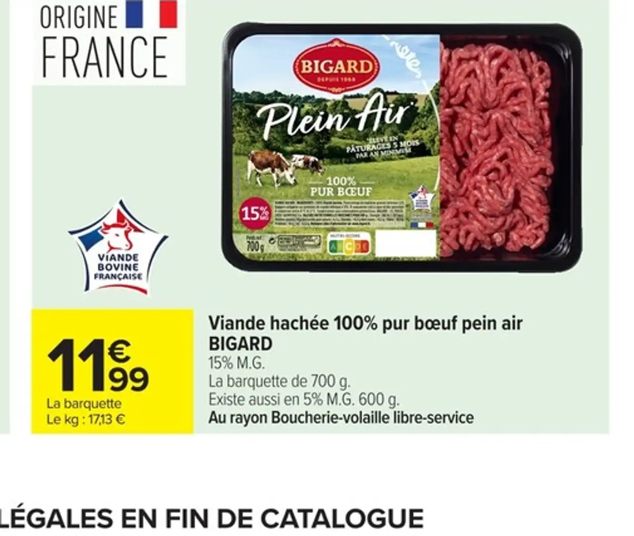 Viande hachée 100% pur bœuf plein air BIGARD