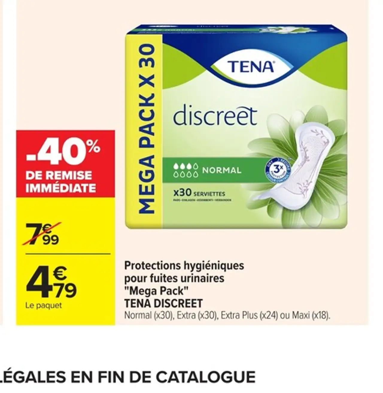 Protections hygiéniques pour fuites urinaires "Mega Pack" TENA DISCREET