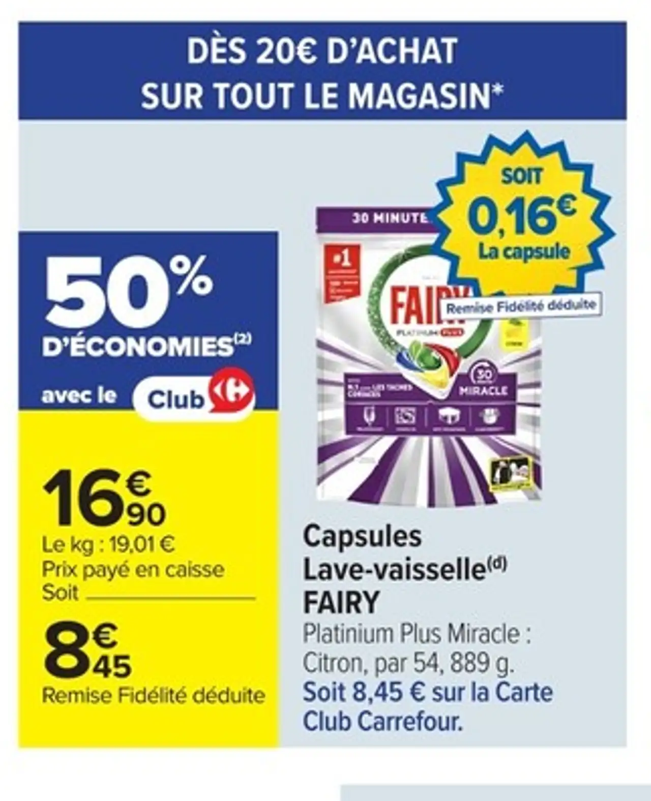 Capsules Lave-vaisselle FAIRY Platinium Plus Miracle : Citron, par 54, 889 g.