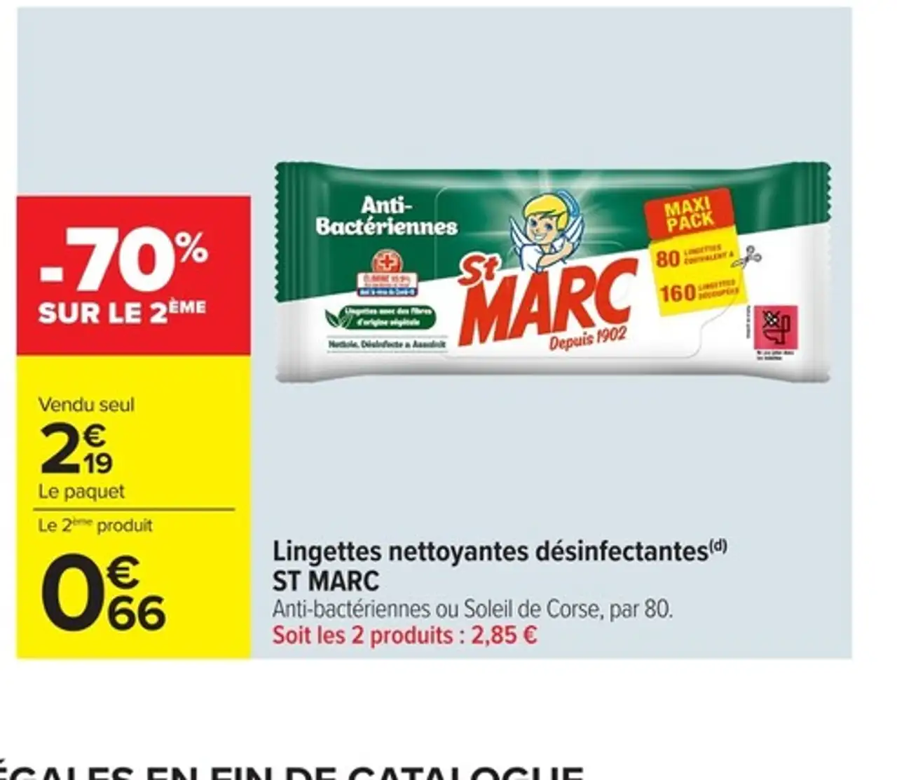 Lingettes nettoyantes désinfectantes ST MARC Anti-bactériennes ou Soleil de Corse, par 80.