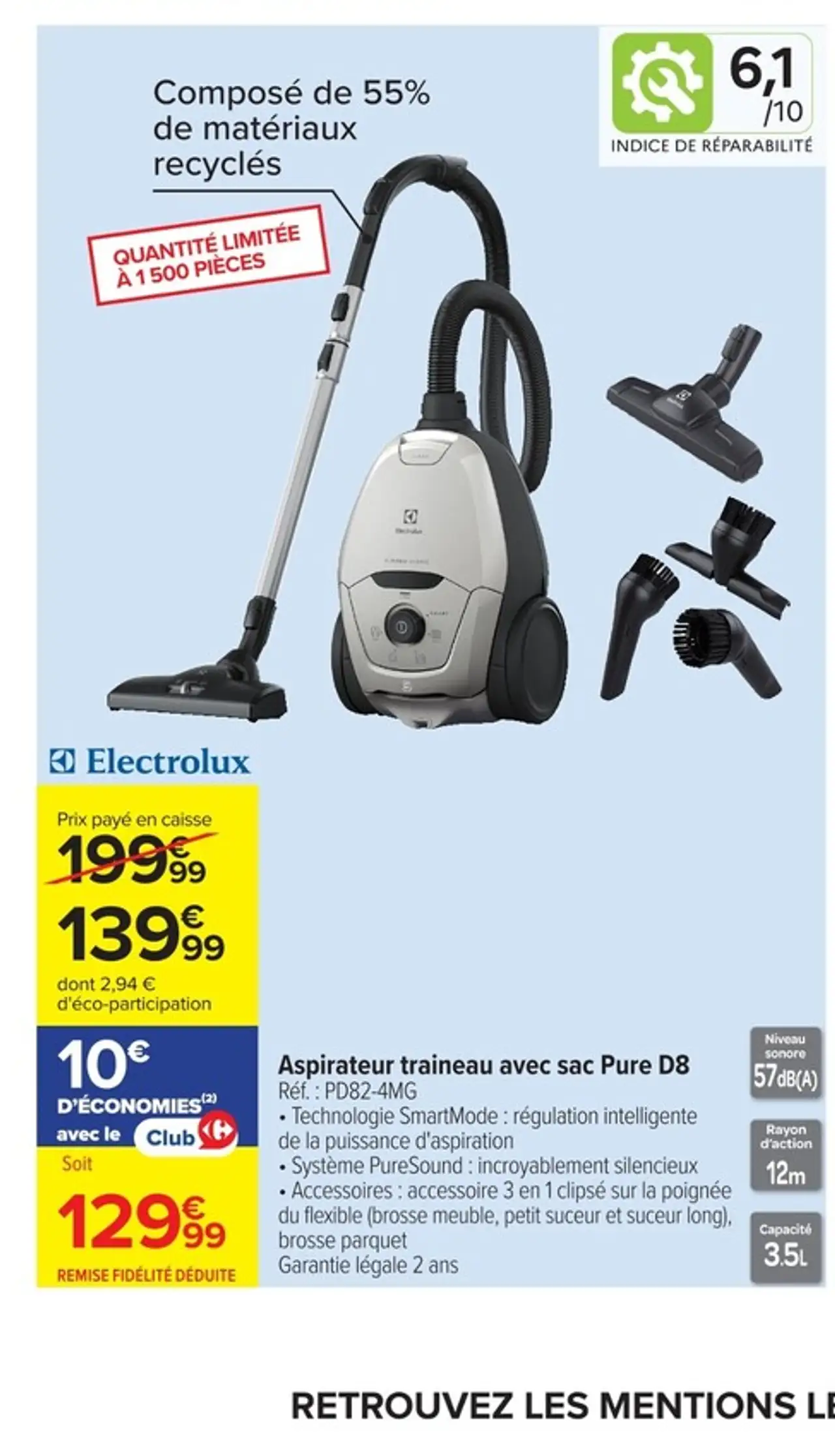 Aspirateur traineau avec sac Electrolux Pure D8 PD82-4MG