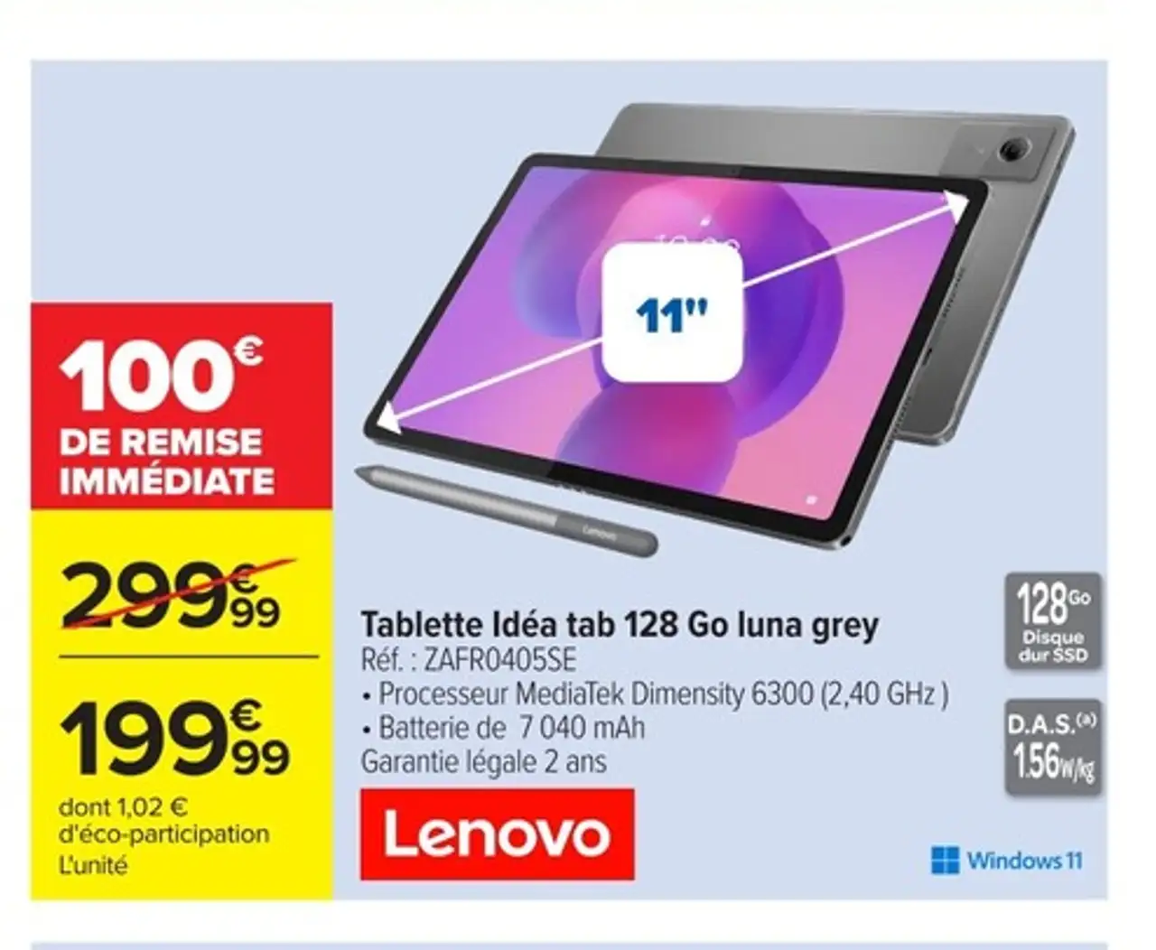 Lenovo Tablette Idéa tab 128 Go luna grey ZAFR0405SE