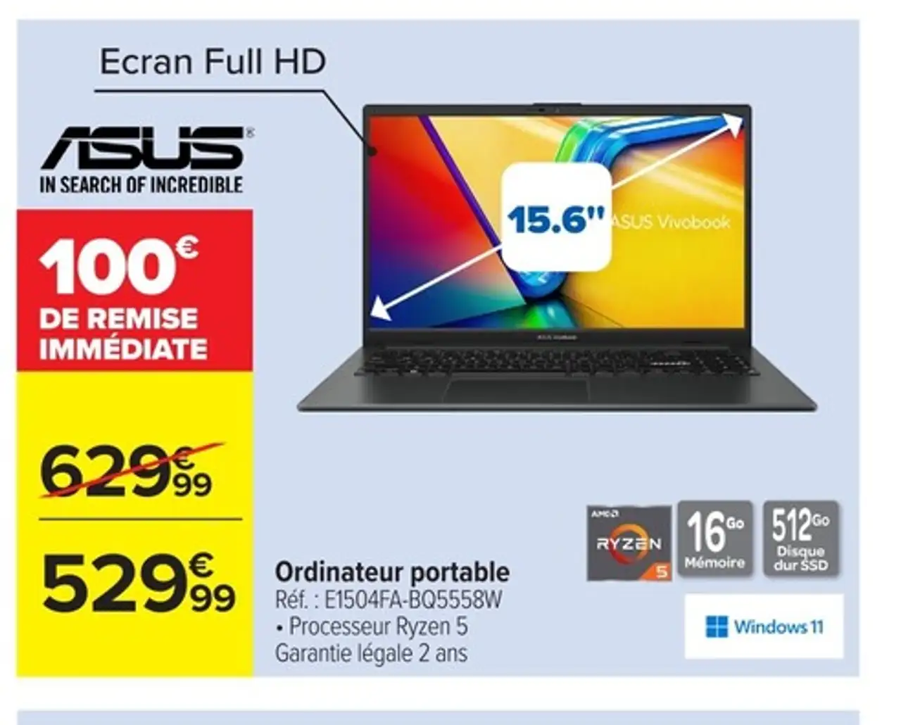 Ordinateur portable Asus E1504FA-BQ5558W