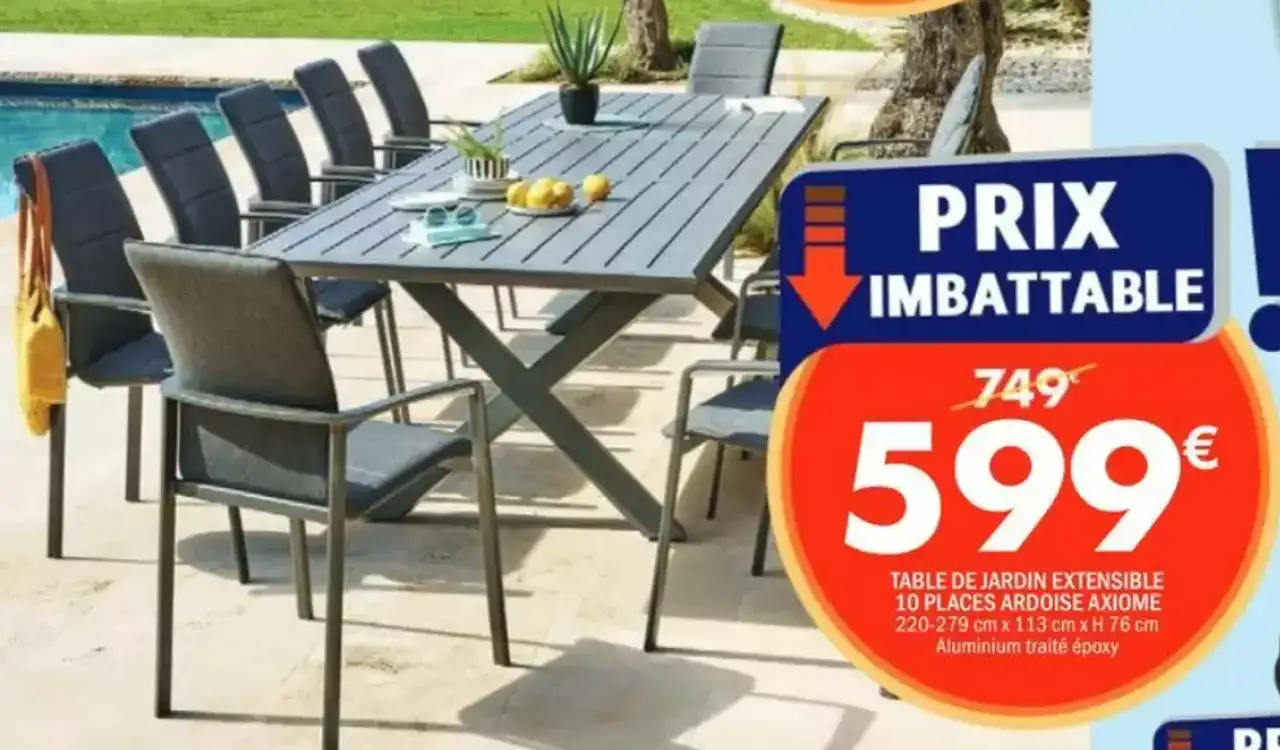 Table de jardin extensible 10 places ardoise Axiome