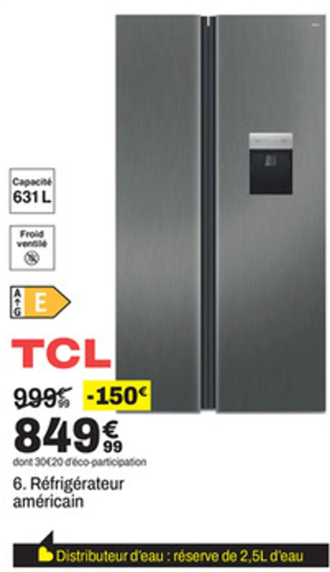 TCL Réfrigérateur américain RP631SLE1
