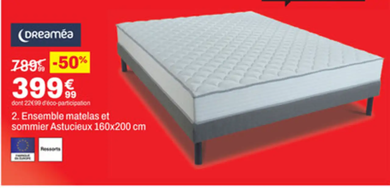 Ensemble matelas et sommier Astucieux 160x200 cm