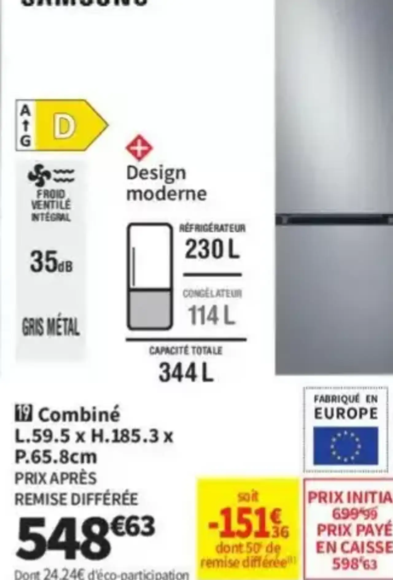 Samsung Combiné L.59.5 x H.185.3 x P.65.8cm