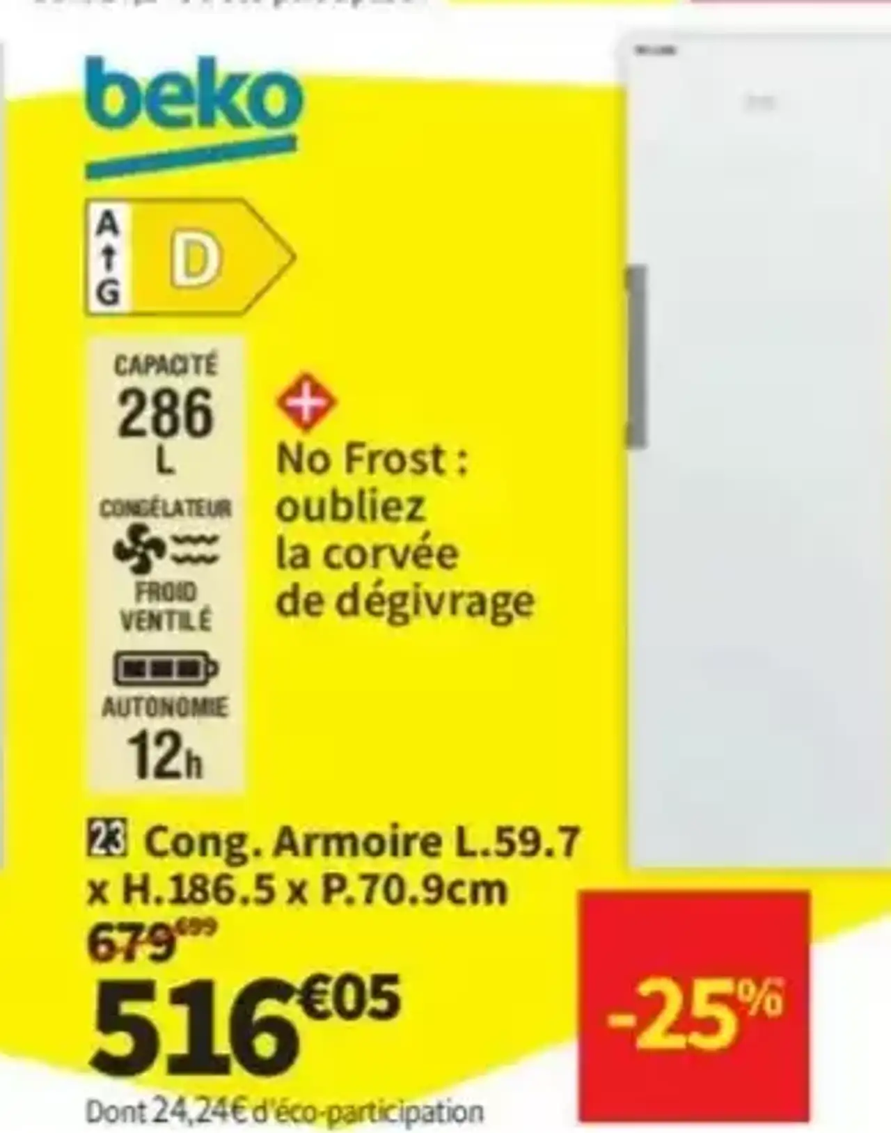 Beko Cong. armoire L.59.7 x H.186.5 x P.70.9cm