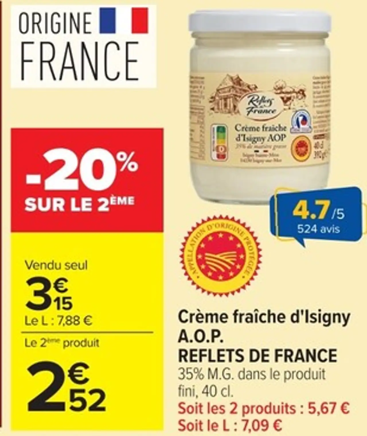 Crème fraîche d'Isigny A.O.P. Reflets de France