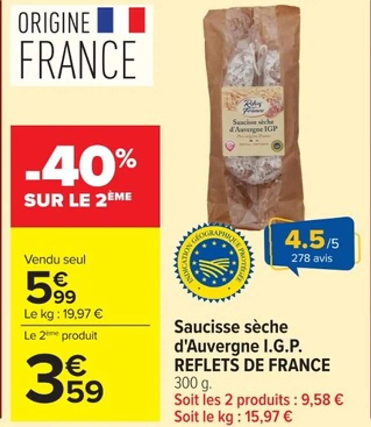 Saucisse sèche d'Auvergne I.G.P. Reflets de France