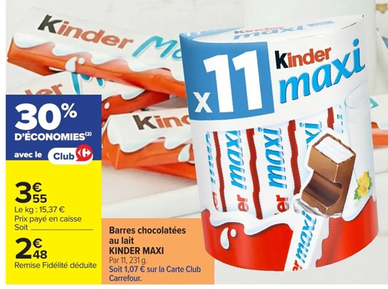 Barres chocolatées au lait KINDER MAXI