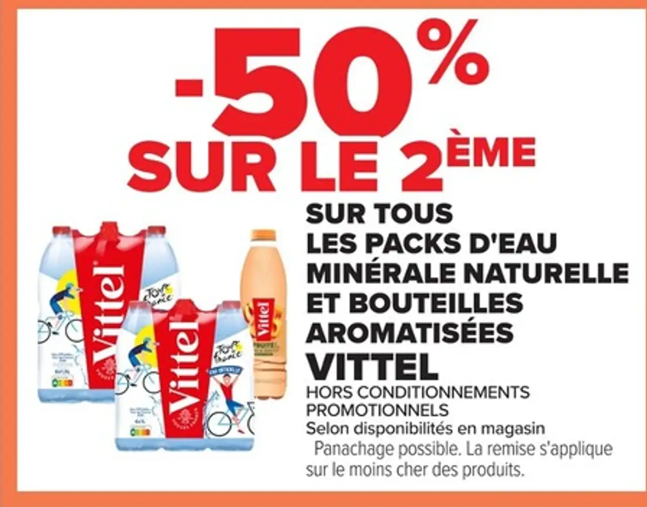 Packs d'eau minérale naturelle et bouteilles aromatisées VITTEL