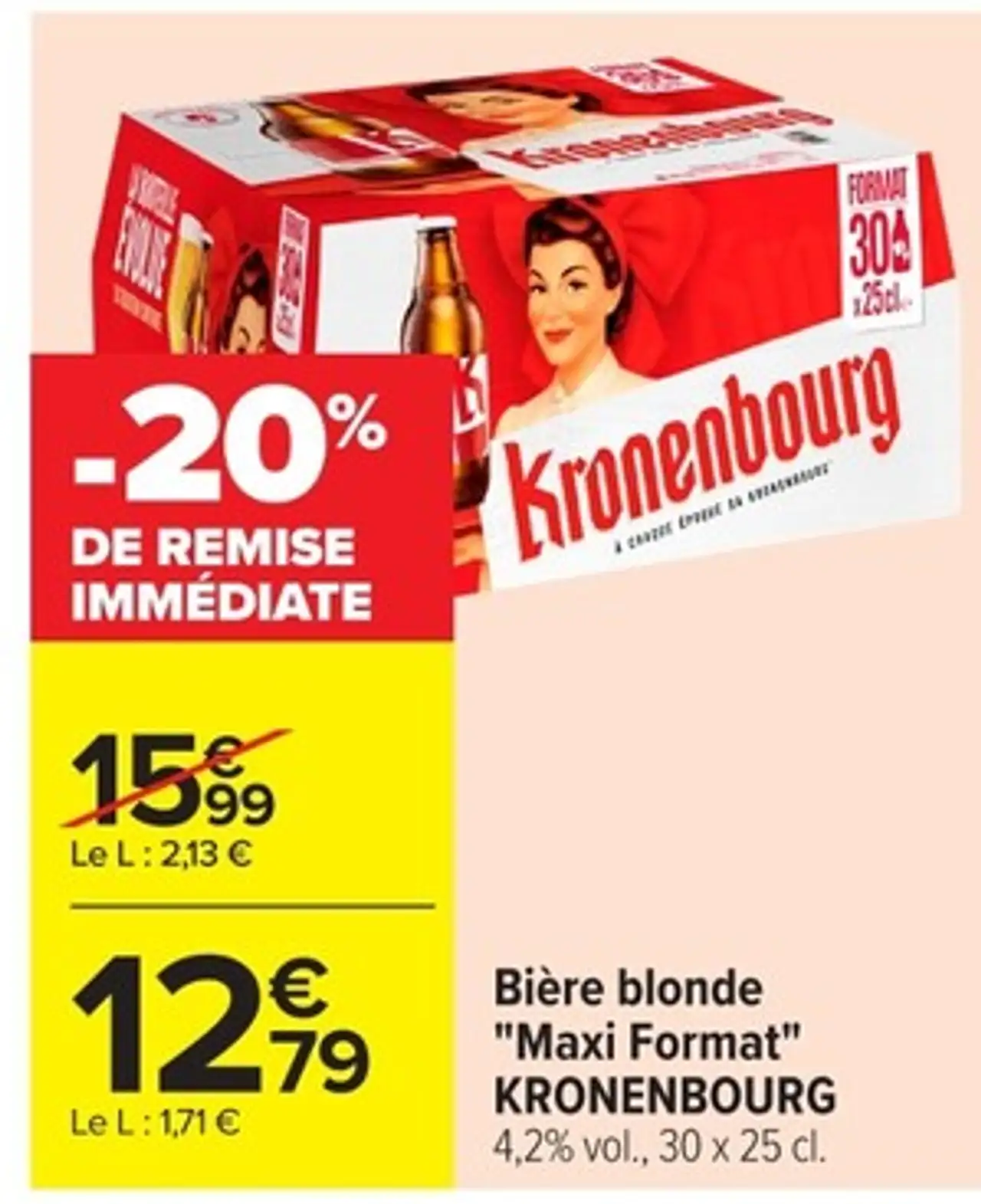 Bière blonde "Maxi Format" KRONENBOURG 4,2% vol., 30 x 25 cl.