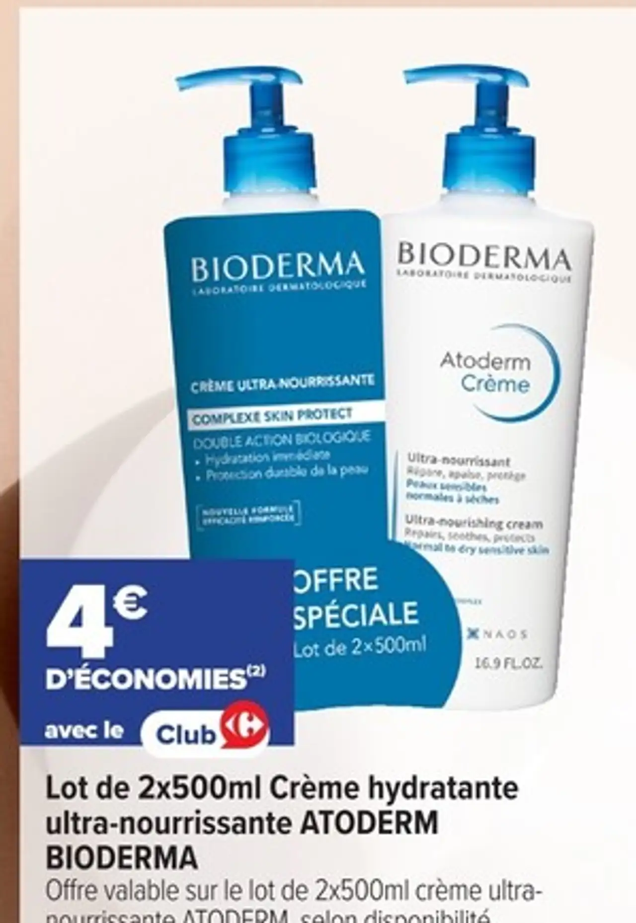 Lot de 2x500ml Crème hydratante ultra-nourrissante ATODERM BIODERMA