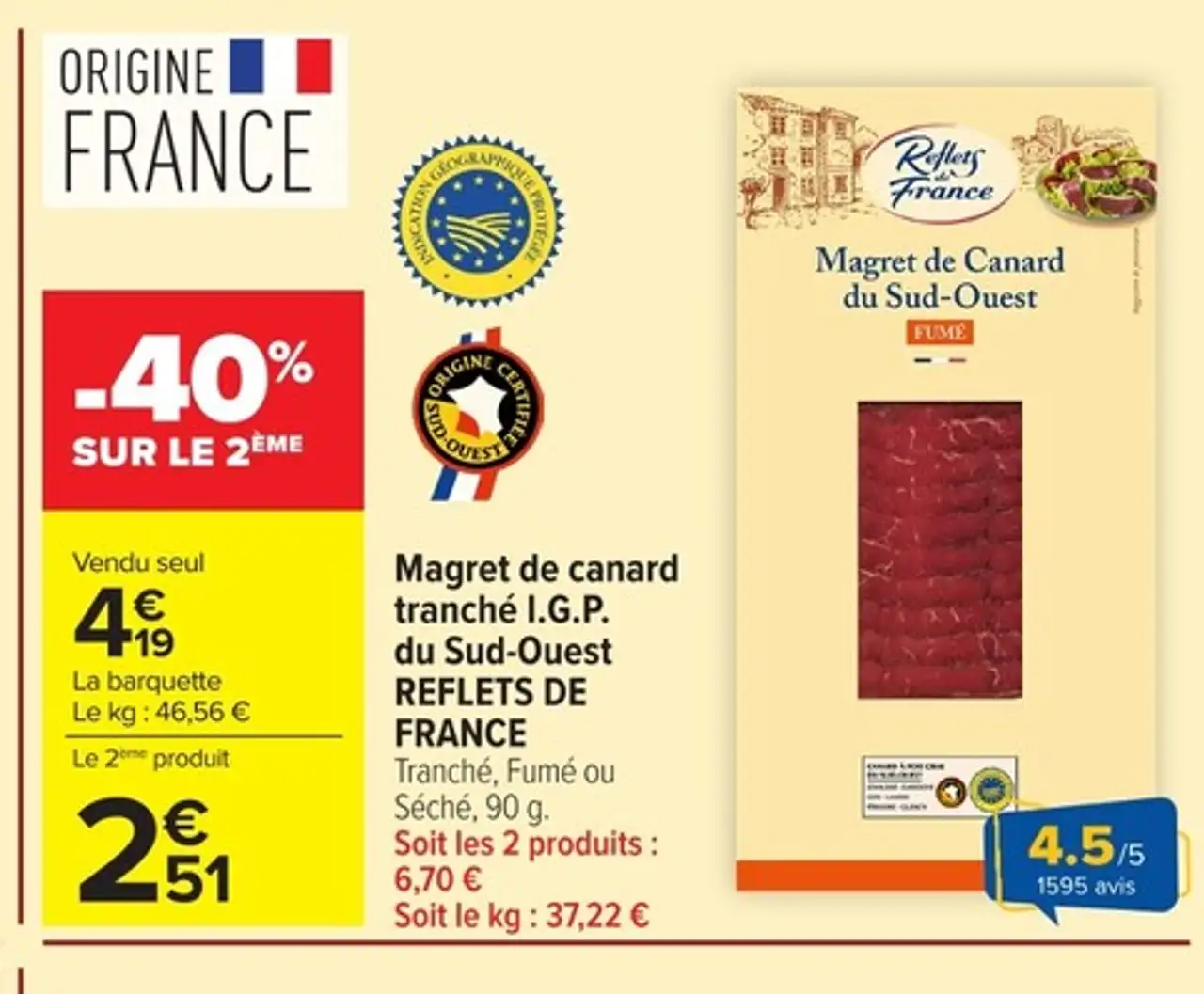 Magret de canard tranché I.G.P. du Sud-Ouest REFLETS DE FRANCE