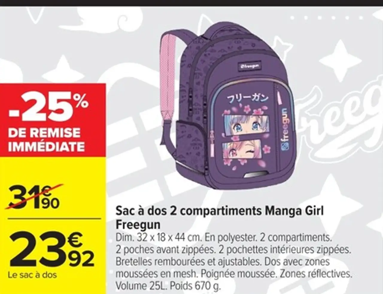 Sac à dos 2 compartiments Manga Girl Freegun