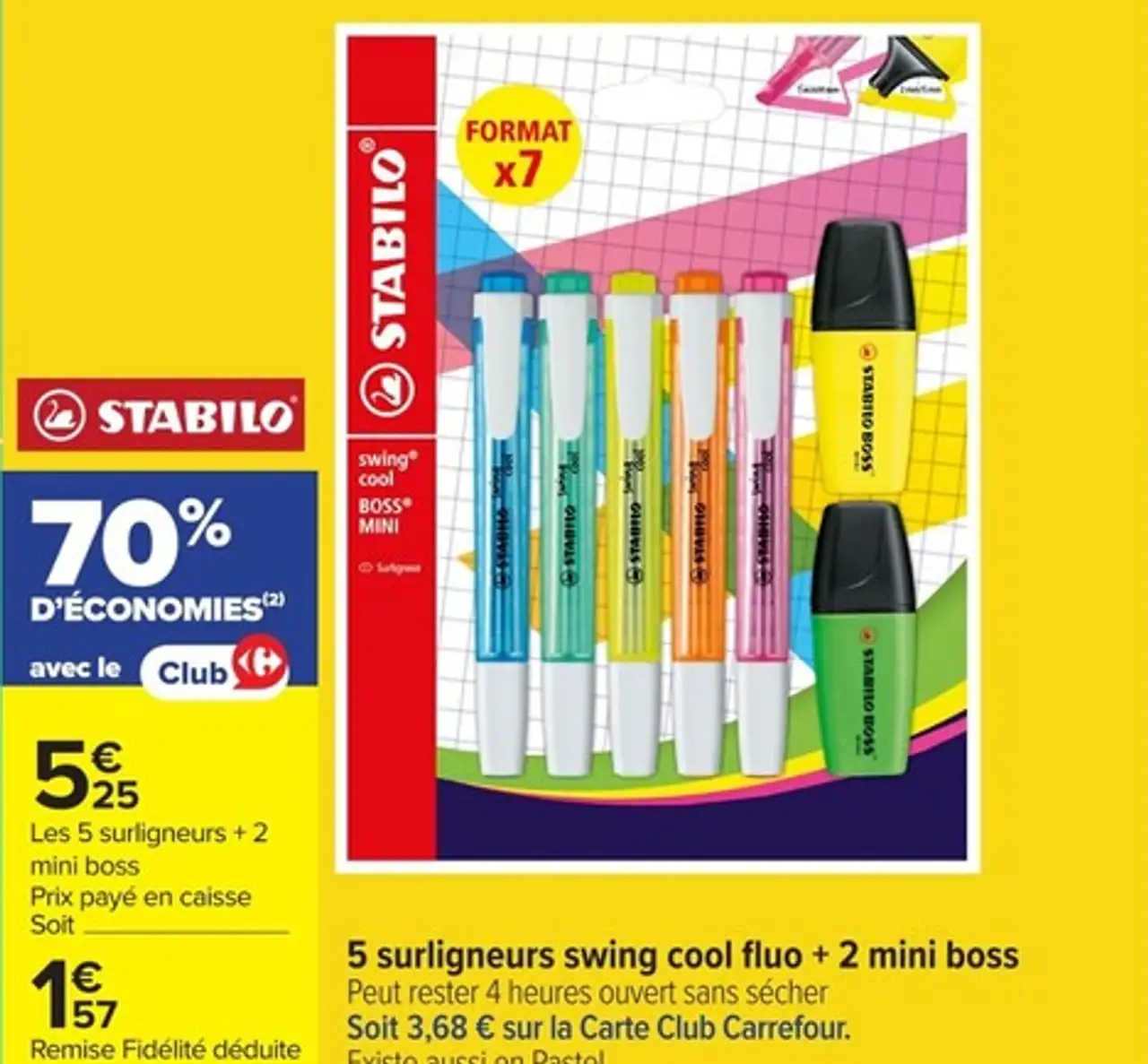 5 surligneurs swing cool fluo + 2 mini boss STABILO