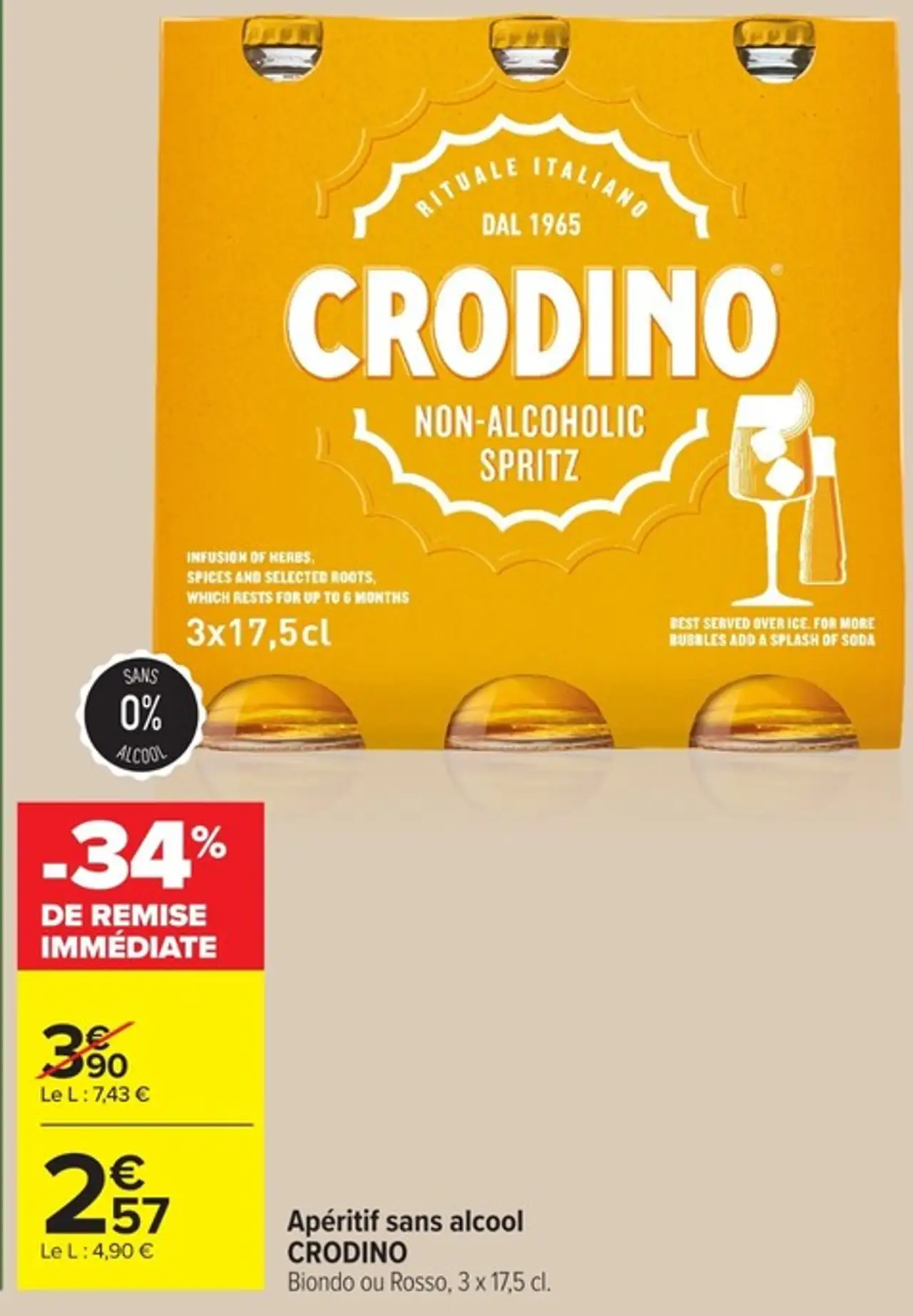 Apéritif sans alcool CRODINO Biondo ou Rosso