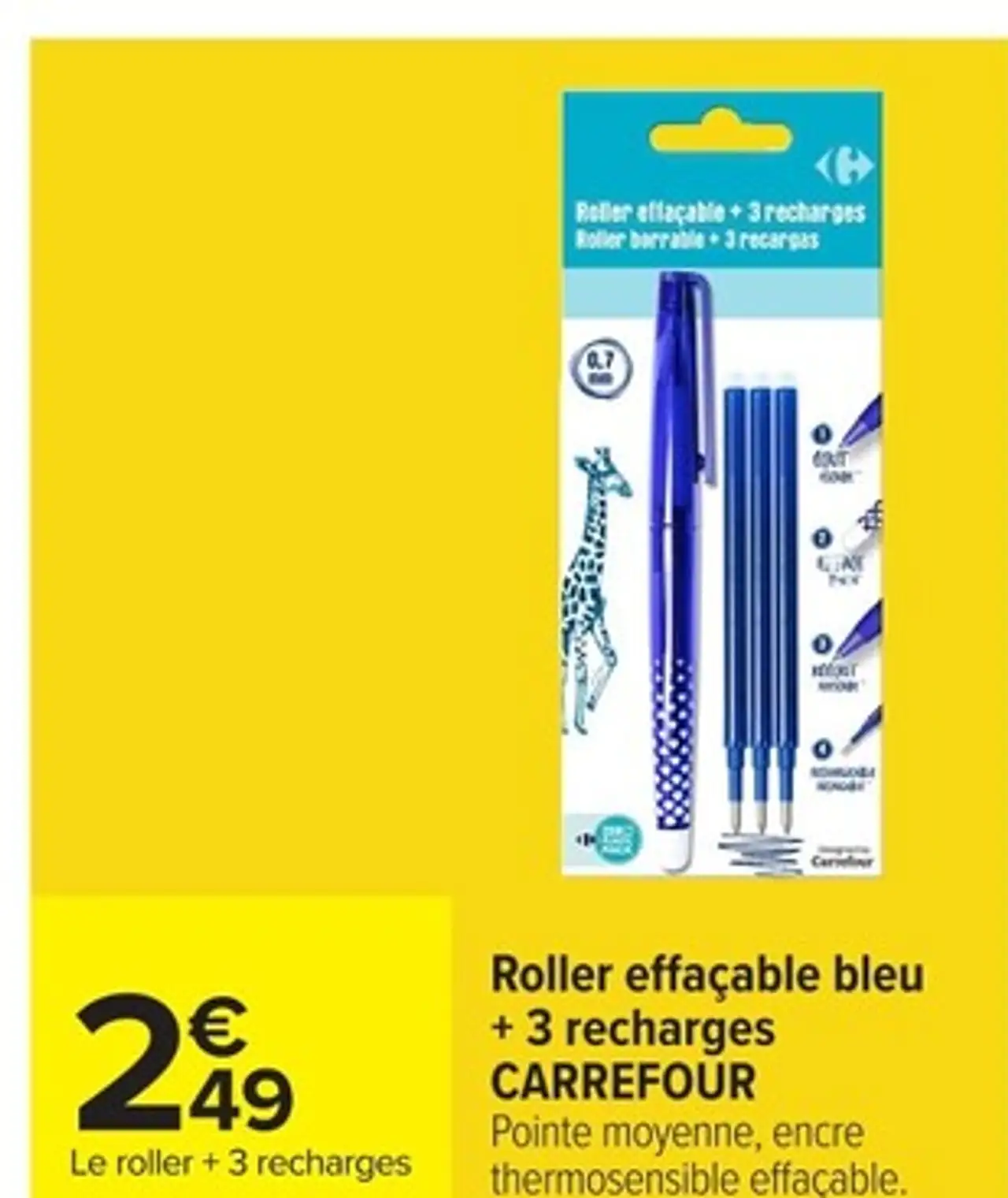 Roller effaçable bleu + 3 recharges Carrefour