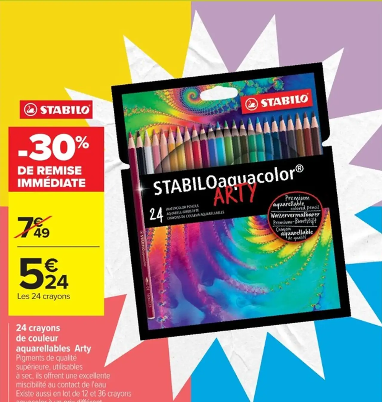 Stabilo 24 crayons de couleur aquarellables Arty