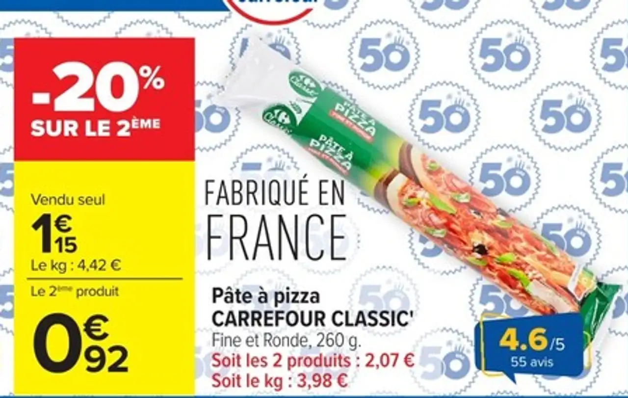 Pâte à pizza CARREFOUR CLASSIC' Fine et Ronde