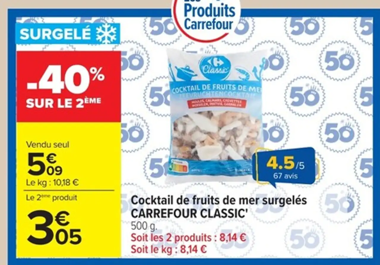 Cocktail de fruits de mer surgelés CARREFOUR CLASSIC