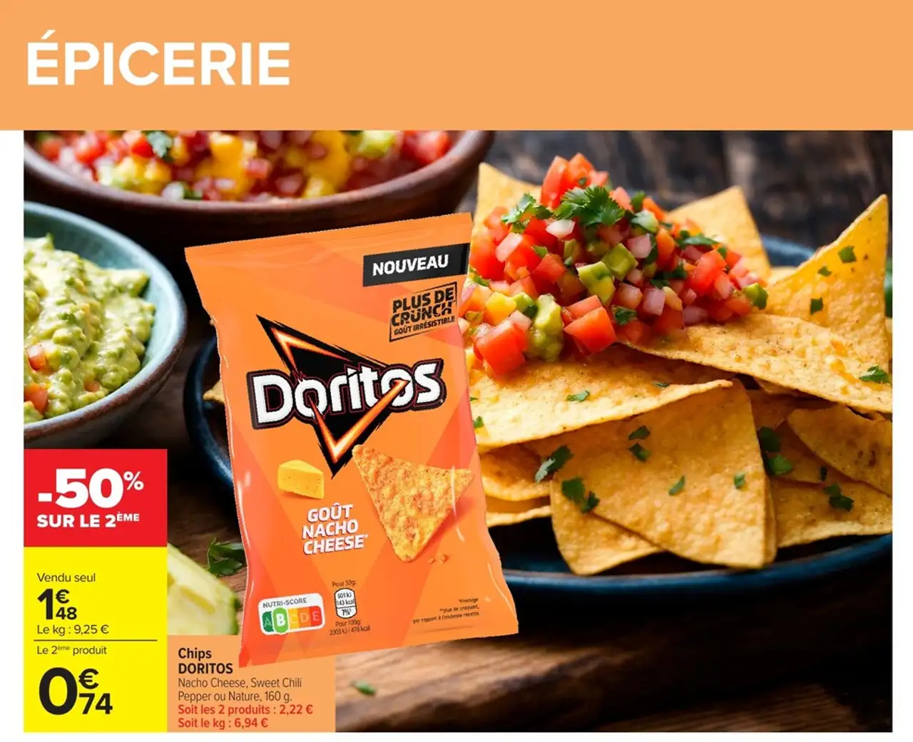 Chips DORITOS Nacho Cheese, Sweet Chili Pepper ou Nature