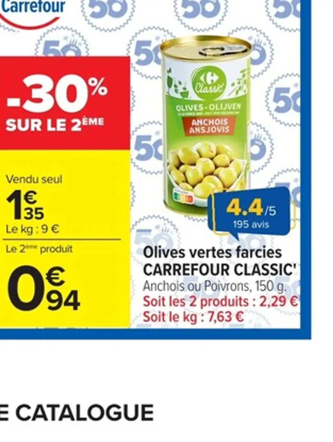 Olives vertes farcies CARREFOUR CLASSIC' Anchois ou Poivrons